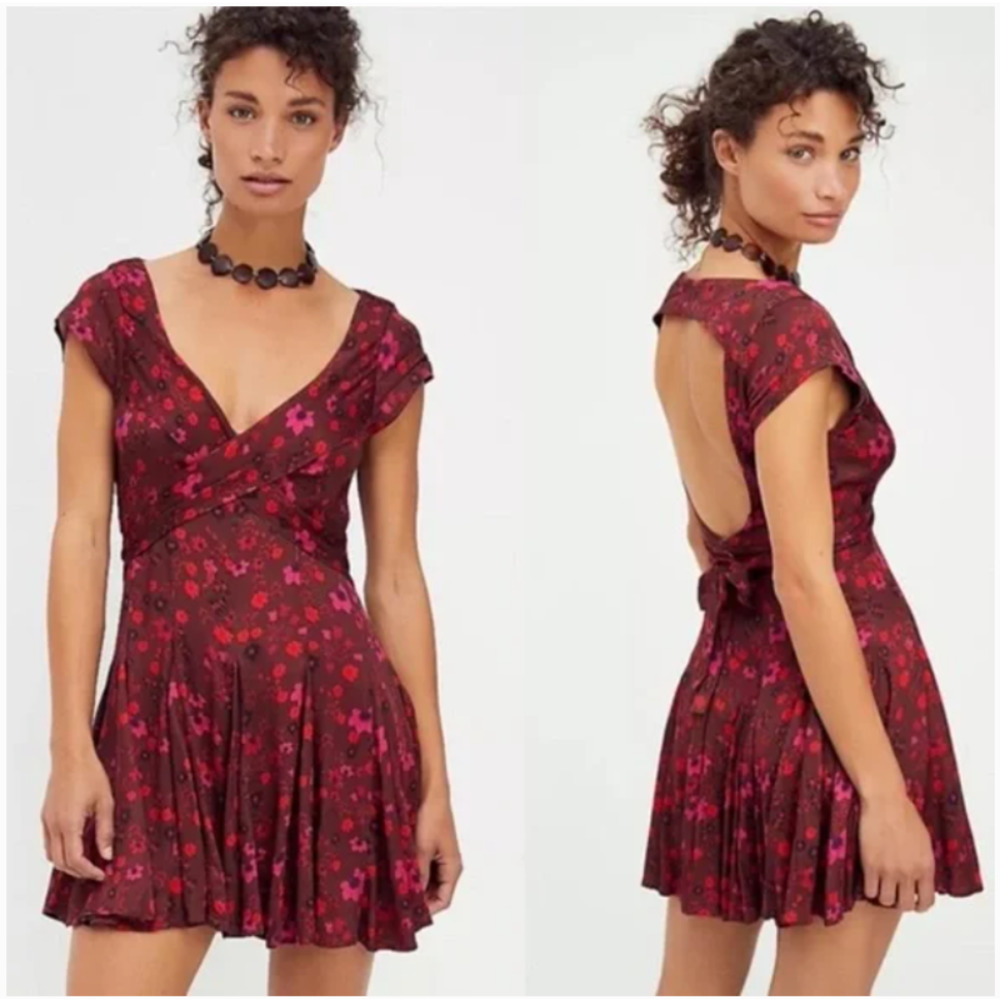 FREE PEOPLE • Red Plum It Takes Two Wrap Front Keyhole Mini Dress Sz M - Picture 9 of 9